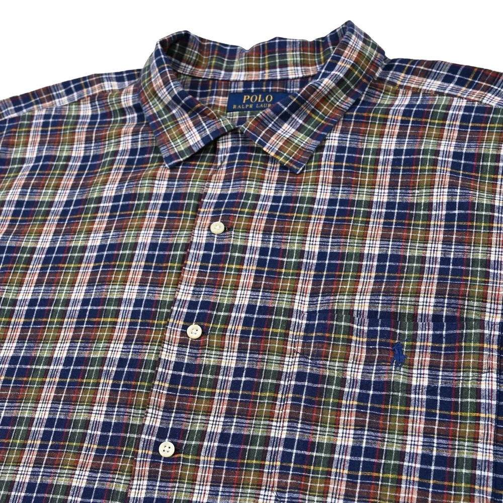 Polo Ralph Lauren Men's 2XB Multi Plaid Linen Cotton Button Down Shirt S/S Pony
